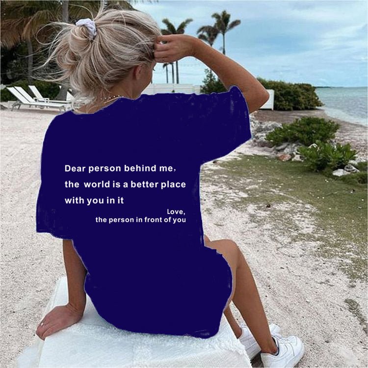 Ancient Energy women's letter T-shirt with round neck, short sleeves, featuring a slogan design on soft cotton fabric.