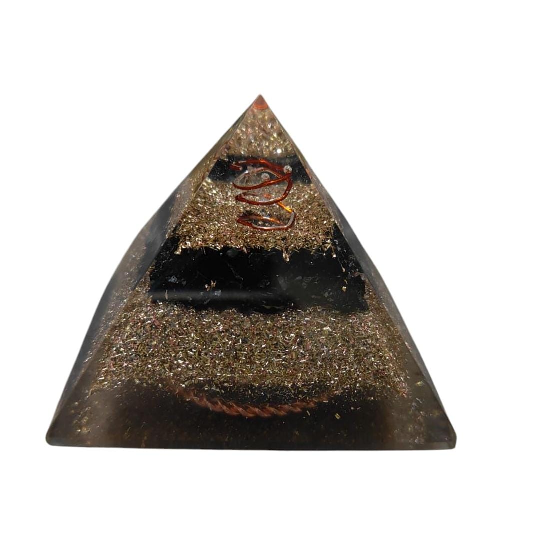 Mini Orgone Brass and Copper Black tourmaline Protection Pyramid - MANDOTOS INTERNATIONAL