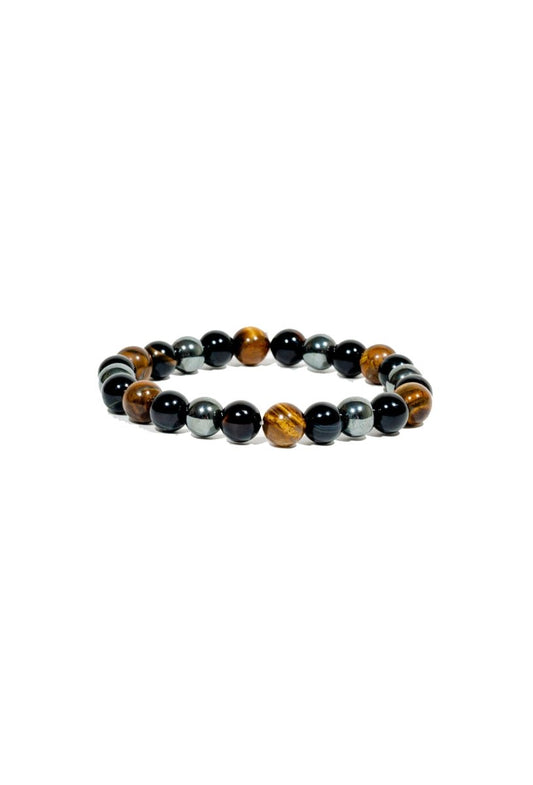 Triple Protection Bracelet WIth Tigers Eye, Hematite, and Obsidian(7.5 inches) - MANDOTOS INTERNATIONAL