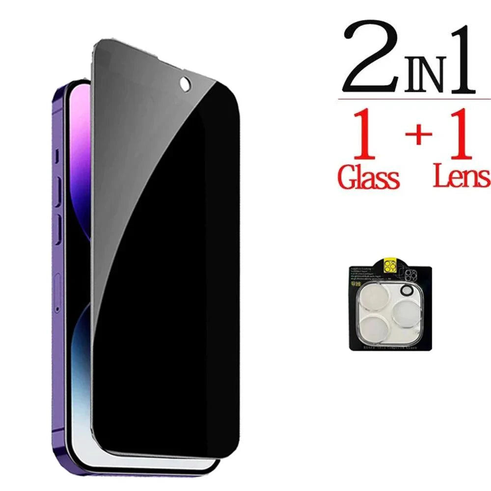 Anti-Spy Glass For iPhone 16 15 14 13 Pro Max Privacy Screen Protectors & Camera Protection Film For iPhone15 12 11 Pro mica - MANDOTOS