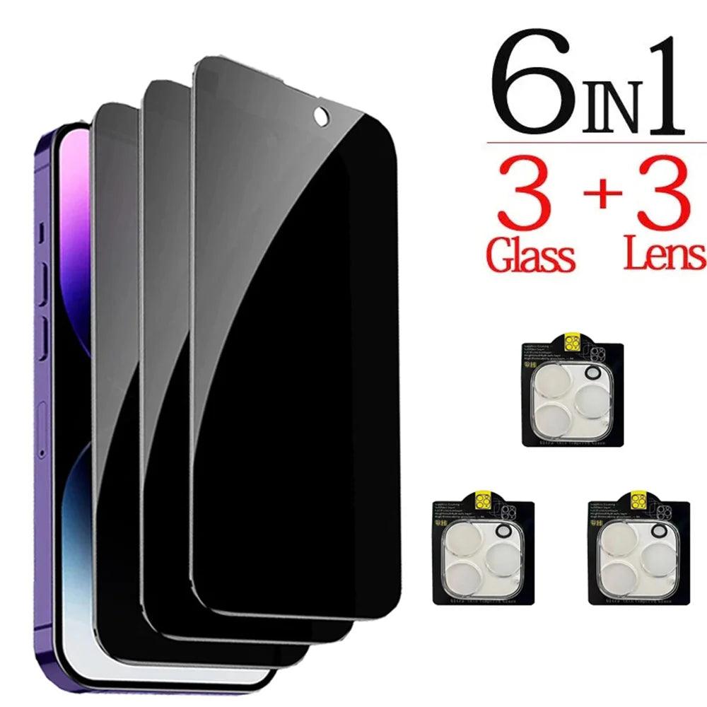 Anti-Spy Glass For iPhone 16 15 14 13 Pro Max Privacy Screen Protectors & Camera Protection Film For iPhone15 12 11 Pro mica - MANDOTOS