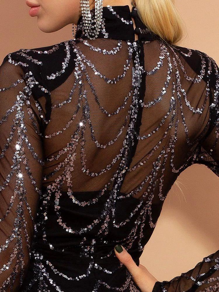 Sequins Women Maxi Dresses Long Sleeve Female Party Dresses MANDOTOS