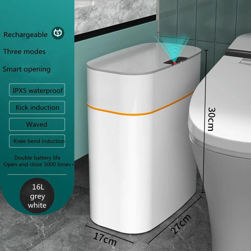 Smart Trash Can with Automatic Opening and Multiple Functions - White ABS Material - MANDOTOS