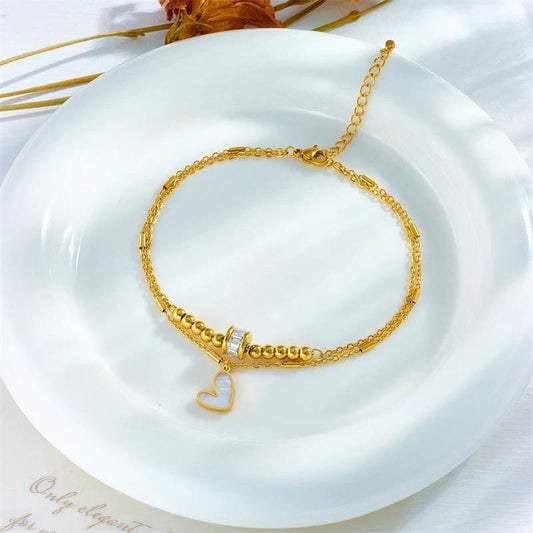 Fashion Jewelry Boho Classic Love Heart Ankle Chain Double Layer Chain Bracelet Anklet Charm Tassel Leg Chain On Foot Chain Women Party Jewelry Accessories - MANDOTOS