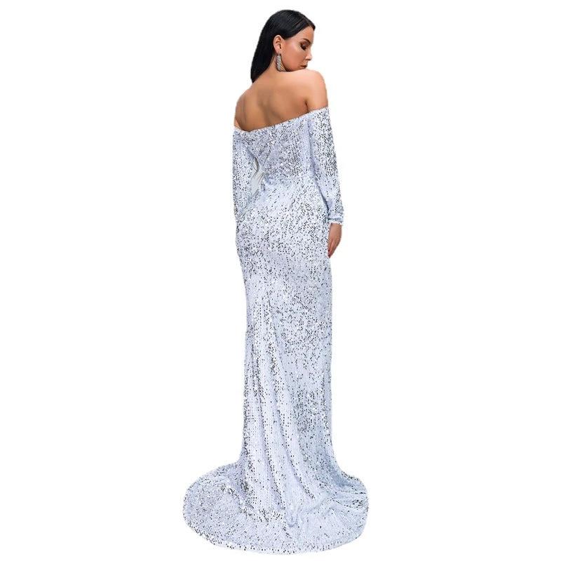 Sexy Strapless Long Sleeve Sequins Party Evening Dress MANDOTOS