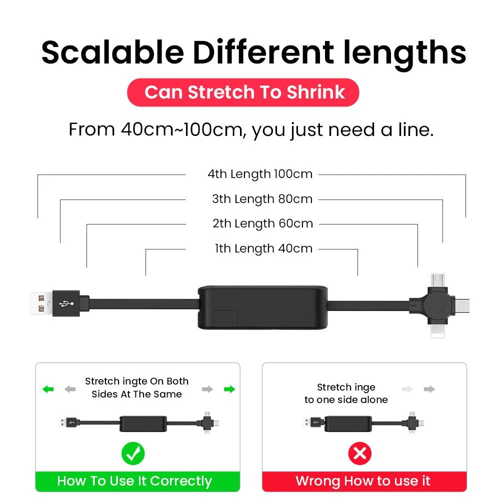 4 In 1 Retractable USB Cable Creative Macaron Type C Micro Cable For I Phone With Phone Stand Charging Data Cable Line Storage Box MANDOTOS