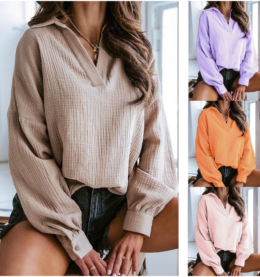 Chic Lantern Sleeve Cotton Shirt