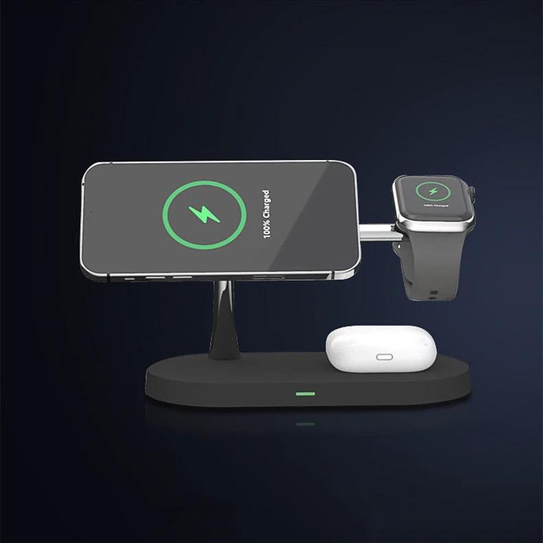Multifunctional Five-In-One Magnetic Wireless Charging Watch Headset Desktop Mobile Phone Holder Charger 15W Fast Charge MANDOTOS