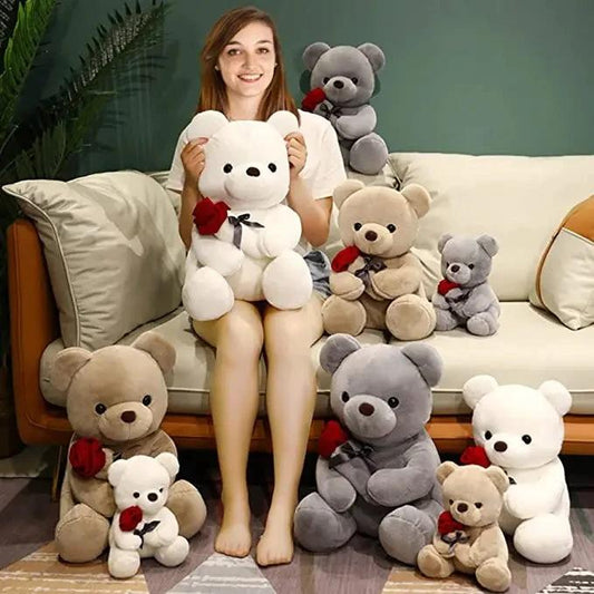 23-45cm New Lovely Hug Roses Teddy Bear Plush Pillow Stuffed Soft Animal Dolls Nice Birthday Gift Girlfriend Valentine's Day - MANDOTOS