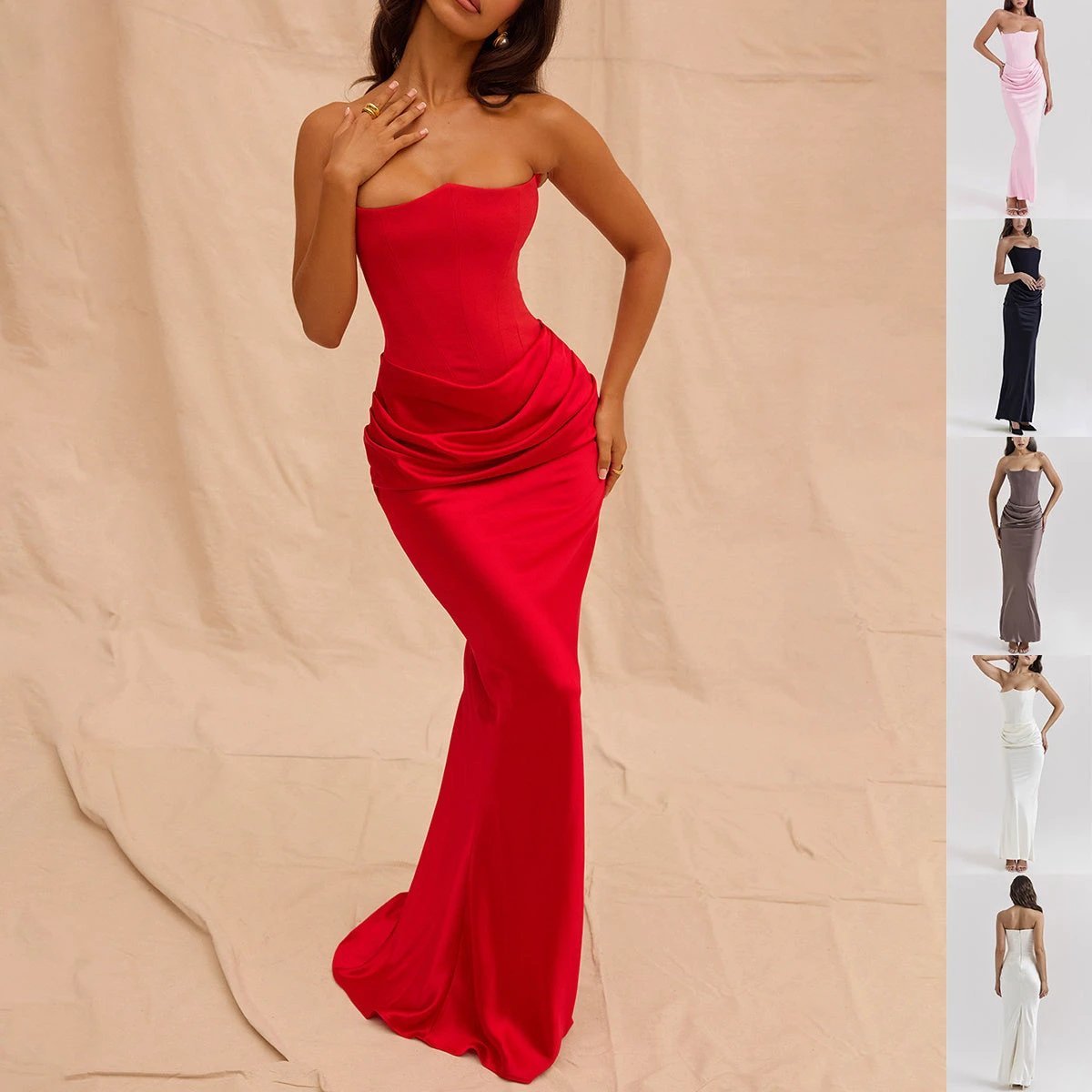 Slim Tube Top Long Dress Sexy Fashion Bandeau Backless Party Evening Dresses For Women Clothing MANDOTOS