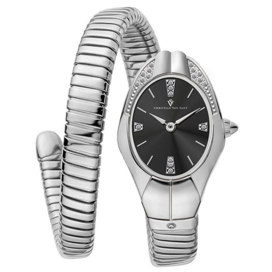 Christian Van Sant Women's Naga watch with a sleek design and silver-tone case, featuring a stylish watch face and leather strap.