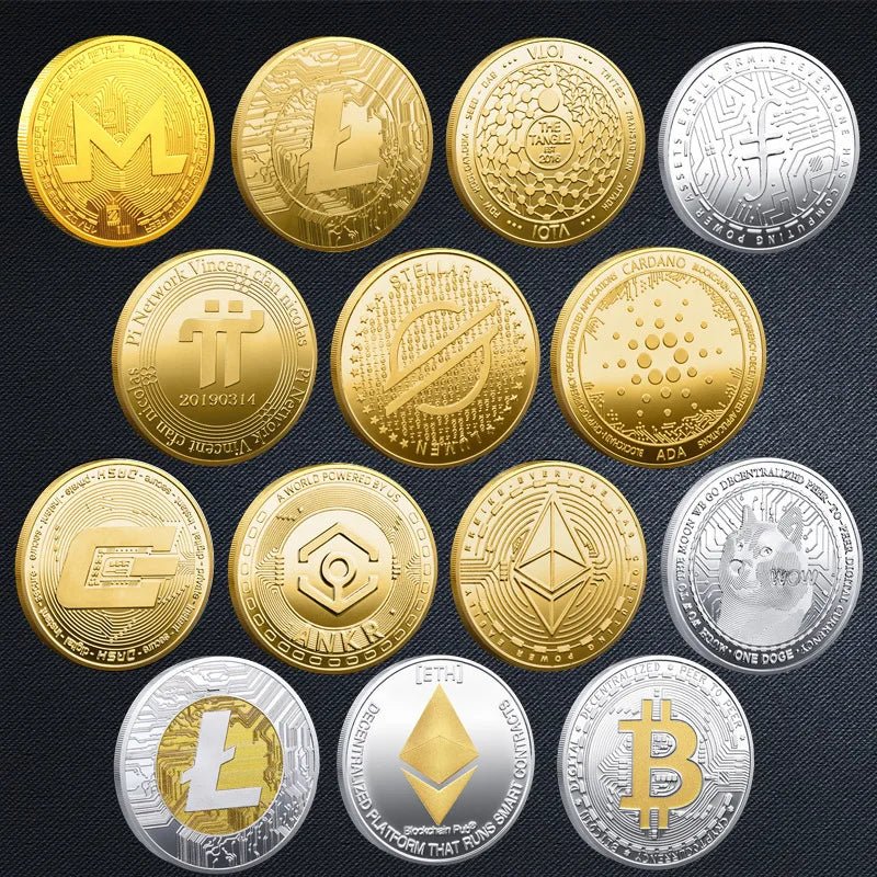 Bitcoin BTC ETH ADA XLM SHIB DOGE XRP SOL DOT LINK LTC UNI Coin Physical Metal Crypto Currency Coin Collection with Plastic Case - MANDOTOS INTERNATIONAL