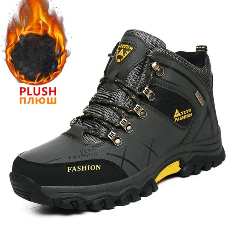 Brand Men Winter Snow Boots Waterproof Leather Sneakers Super Warm Men's Boots Outdoor Male Hiking Boots Work Shoes Size 39-47 - MANDOTOS INTERNATIONAL