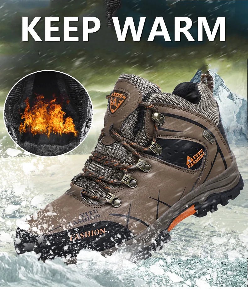 Brand Men Winter Snow Boots Waterproof Leather Sneakers Super Warm Men's Boots Outdoor Male Hiking Boots Work Shoes Size 39-47 - MANDOTOS INTERNATIONAL