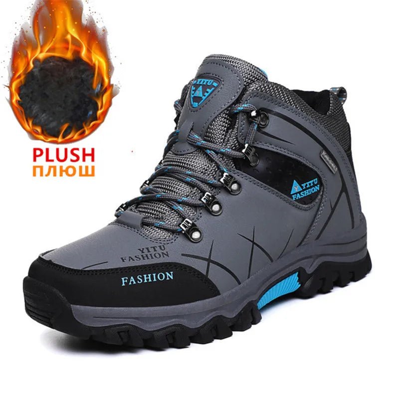 Brand Men Winter Snow Boots Waterproof Leather Sneakers Super Warm Men's Boots Outdoor Male Hiking Boots Work Shoes Size 39-47 - MANDOTOS INTERNATIONAL
