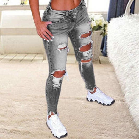 Brushed Stretch Denim Cargo Pants Pencil Pants Denim Women's Pencil Pants - MANDOTOS