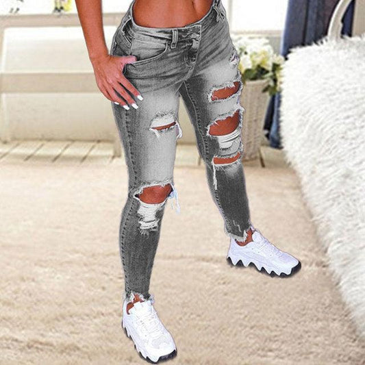 Brushed Stretch Denim Cargo Pants Pencil Pants Denim Women's Pencil Pants - MANDOTOS