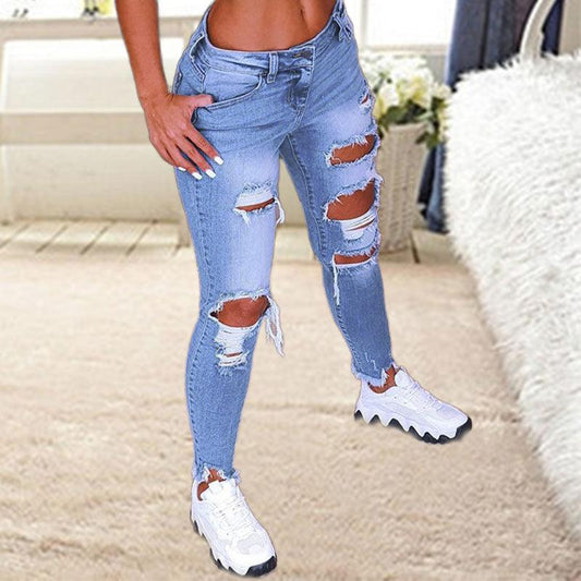 Brushed Stretch Denim Cargo Pants Pencil Pants Denim Women's Pencil Pants - MANDOTOS