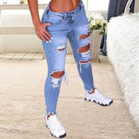 Brushed Stretch Denim Cargo Pants Pencil Pants Denim Women's Pencil Pants - MANDOTOS