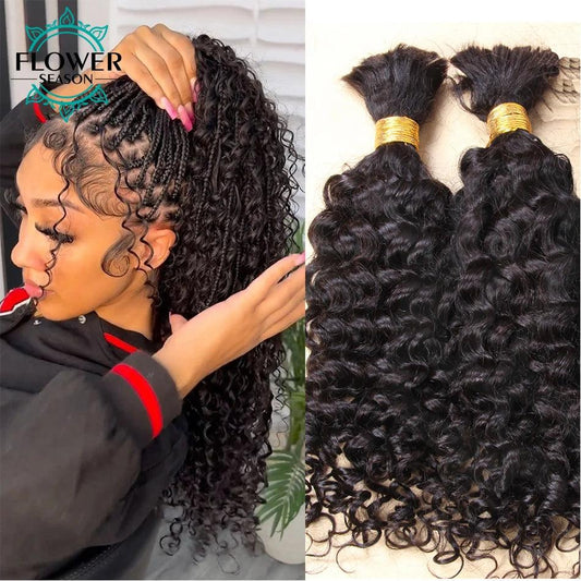 Bulk Human Hair For Braiding Wholesale Burmese Boho Braids Human Hair Extensions No Weft Double Drawn Curly Hair Bulk 3Bundles - MANDOTOS