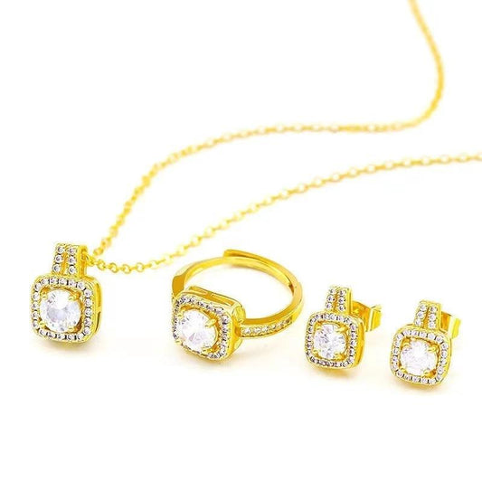 Fashion Jewelry Set - Zircon Gem Necklace Earring Ring - MANDOTOS