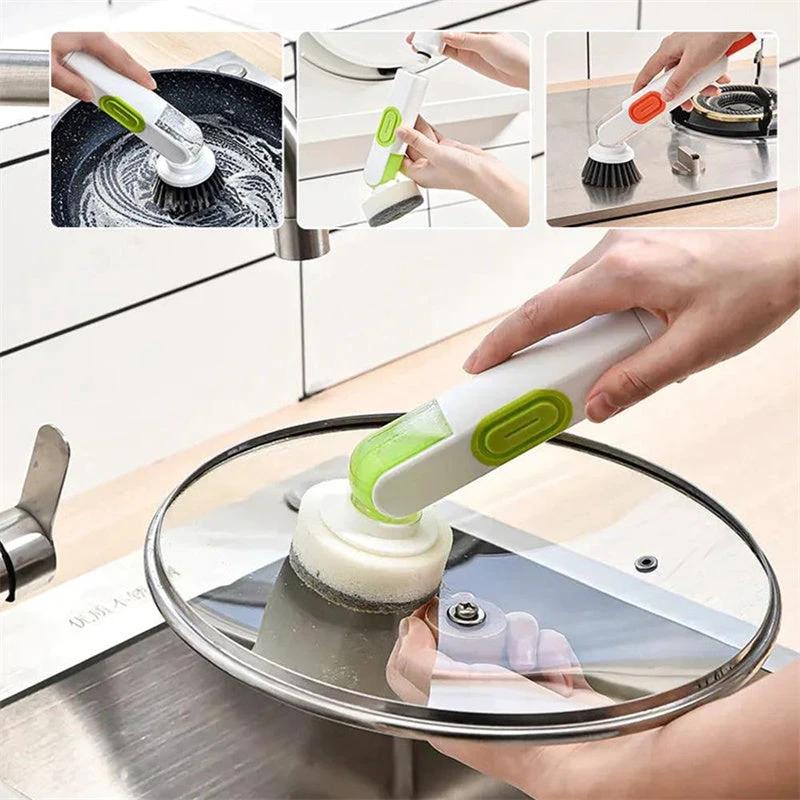 2-in-1 Soap Dispensing Dish Brush with Replacement Heads & No Leak Design MANDOTOS