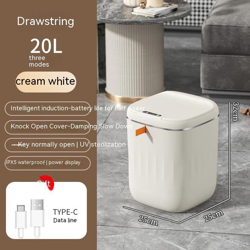 Smart Trash Can with Automatic Opening and Multiple Functions - White ABS Material - MANDOTOS