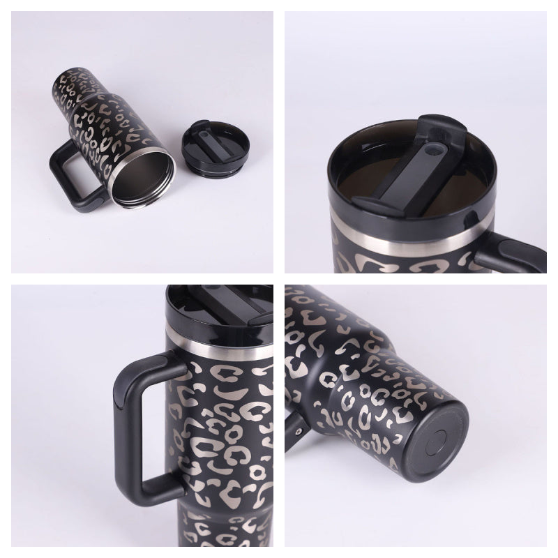 40 Oz Tumbler With Handle Straw Insulated, Stainless Steel Spill Proof Vacuum Coffee Cup Tumbler With Lid Tapered Mug Gifts For Valentine Lover Suitable For Car Gym Office Travel - MANDOTOS