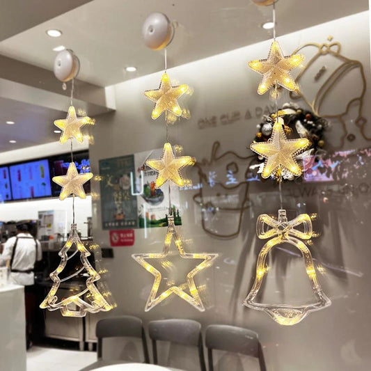Christmas 3Pcs LED Star Hanging Lights For Home Decor Suction Cup Battery Powered - MANDOTOS