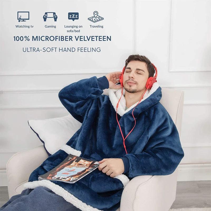 Winter TV Hoodie Blanket Winter Warm Home Clothes Women Men Oversized Pullover With Pockets - MANDOTOS