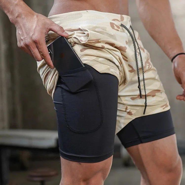 Camo Running Shorts Men Gym Sports Shorts 2 In 1 Quick Dry Workout Training Gym Fitness Jogging Short Pants Summer Men Shorts - MANDOTOS