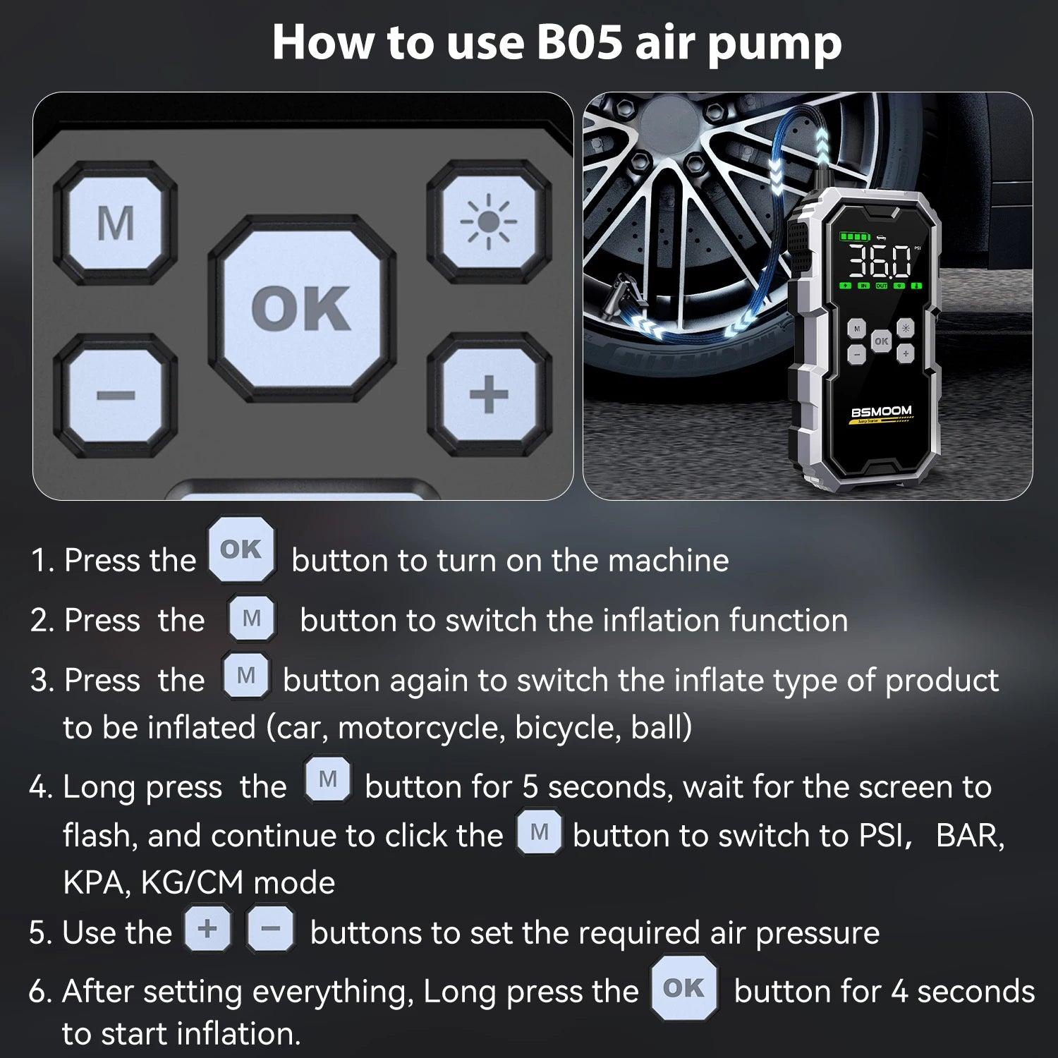 Car Jump Starter With Air Compressor LCD Screen 21800mAh Portable Booster Charger 6000A Powerful Car Battery Starting Devi - MANDOTOS