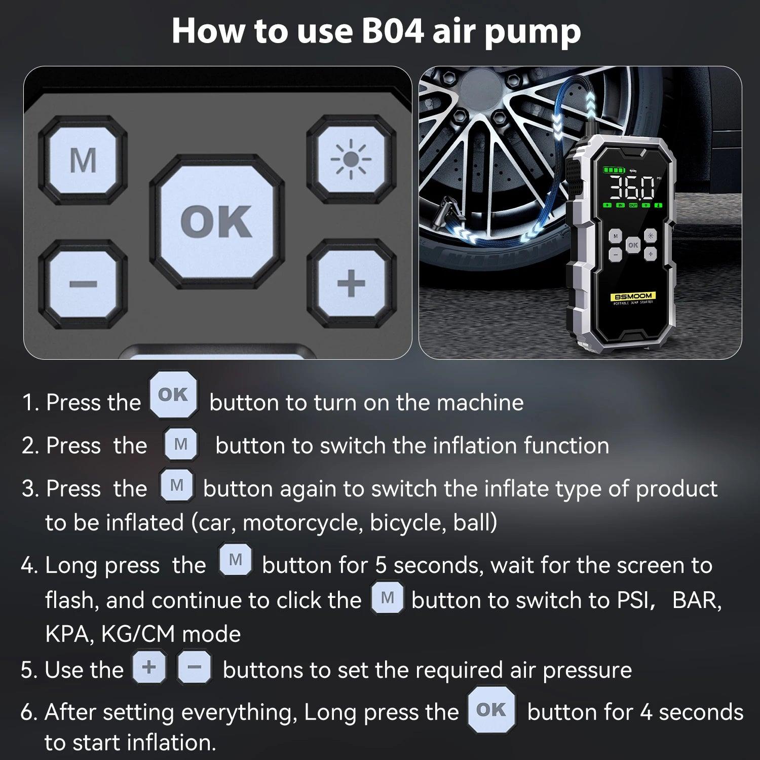 Car Jump Starter With Air Compressor LCD Screen 21800mAh Portable Booster Charger 6000A Powerful Car Battery Starting Devi - MANDOTOS