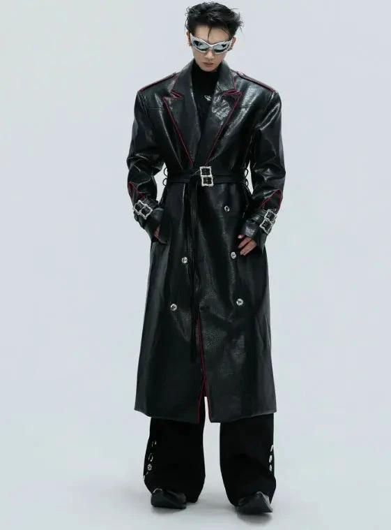 Wide Shoulder Fur Metal Belt Waist Long-cut Coat - MANDOTOS