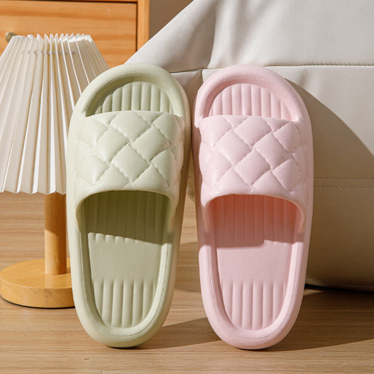 New Rhombus Home Slippers Summer Non-slip Floor Bathroom Slipper Lightweight Simple House Shoes For Women Men - MANDOTOS