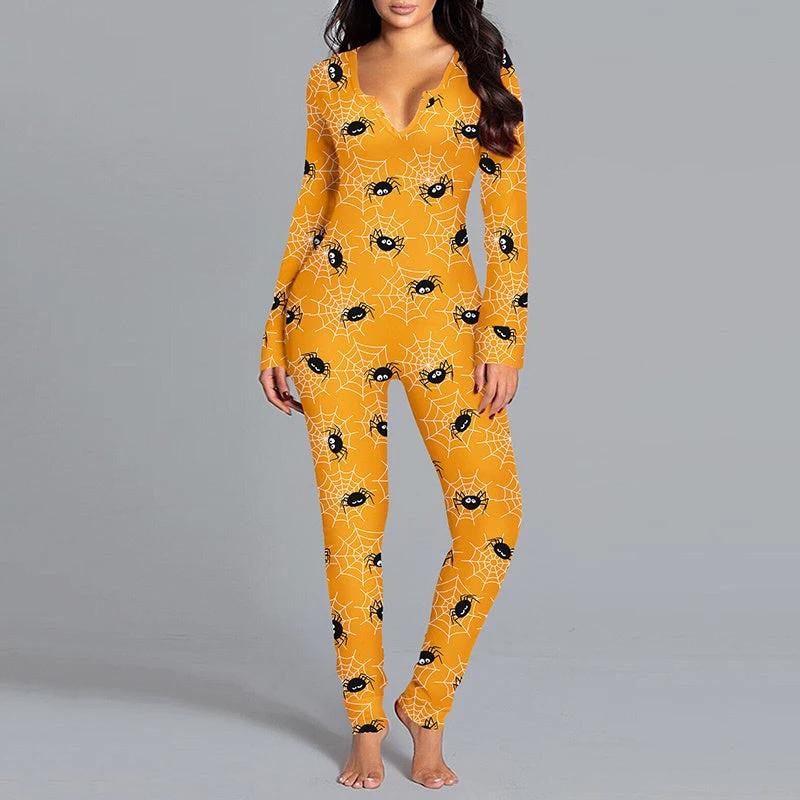 Halloween Printed Jumpsuit - Long Sleeve Home Pajamas - MANDOTOS