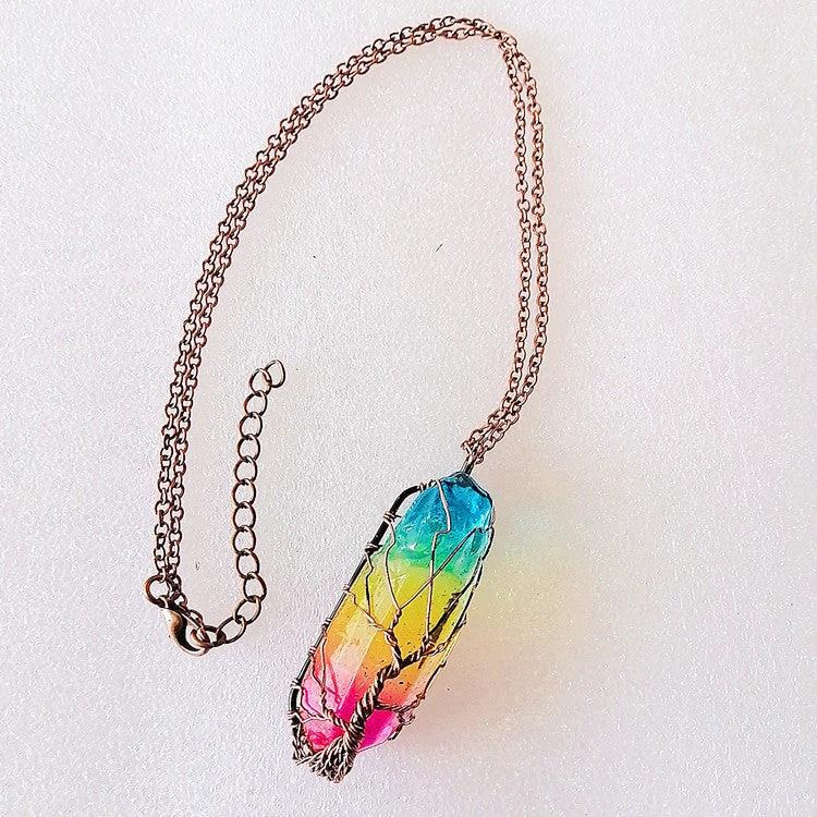 Hot Selling Stone Crystal Pillar Tree Of Life Pendant Ins Fashion Necklace MANDOTOS