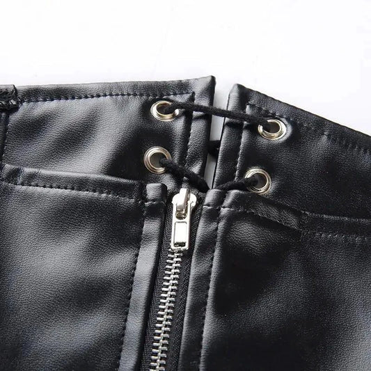 Mandotos Black Leather Lace-Up Skirt - MANDOTOS