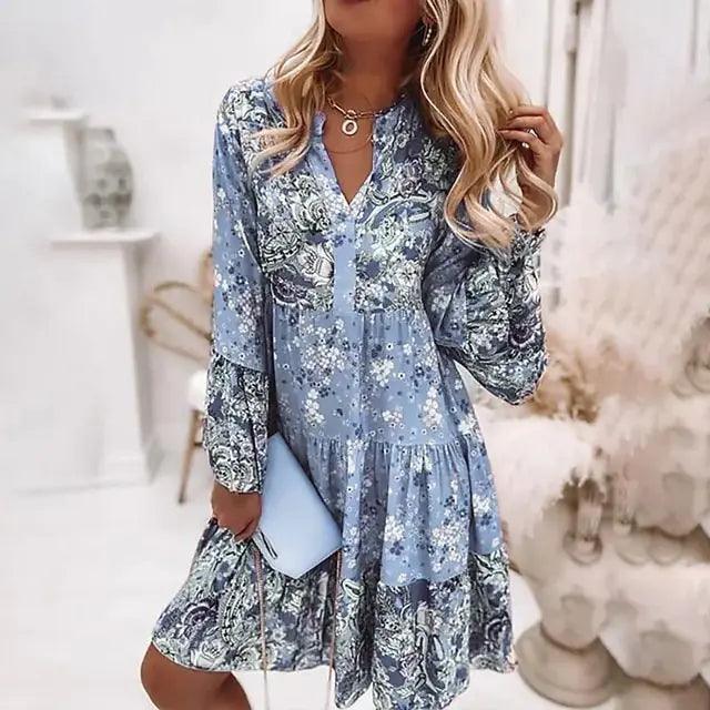 Chic Pleated Long Sleeve Dress - MANDOTOS
