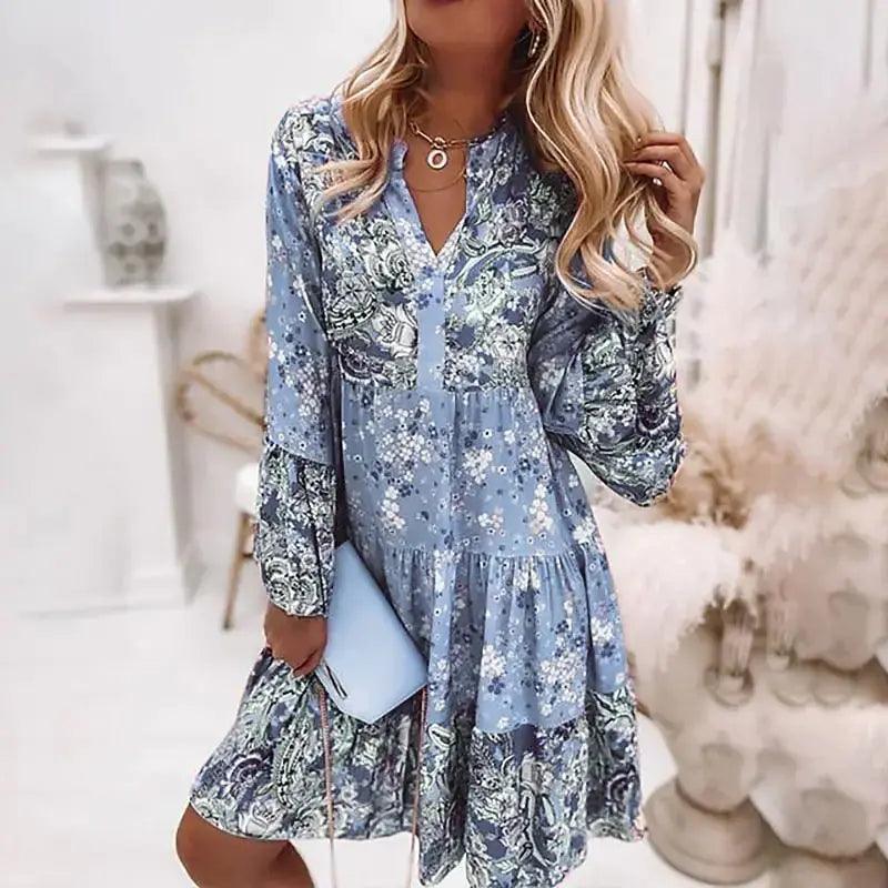 Chic Pleated Long Sleeve Dress - MANDOTOS