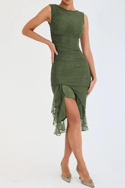 Chic Ruffled Elegance Midi Dress - MANDOTOS