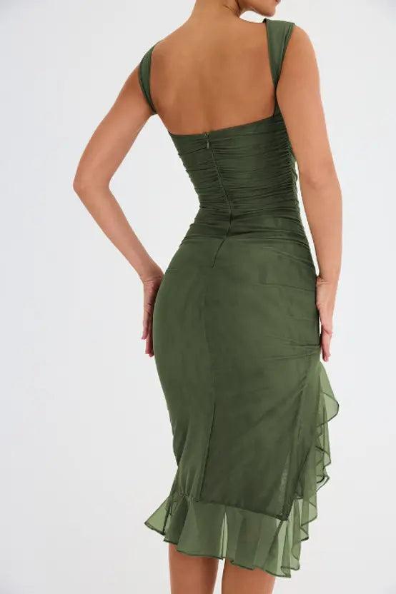 Chic Ruffled Elegance Midi Dress - MANDOTOS