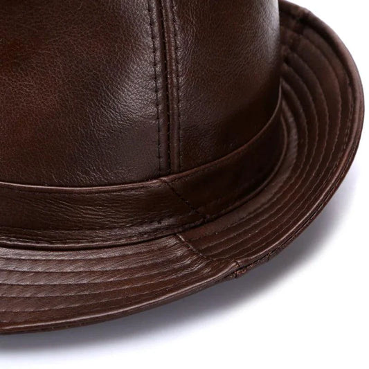 Mandotos Brown Leather Cap Premium Cowhide XL-XXXXL - MANDOTOS