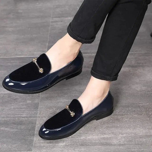 Mandotos Men's Classic Leather Loafers Navy Slip On Dress Shoes Premium Leather Construction - MANDOTOS