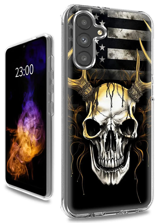 ClearView DualGuard Case - Bold American Flag Skull Design for Samsung A13 5G - MANDOTOS