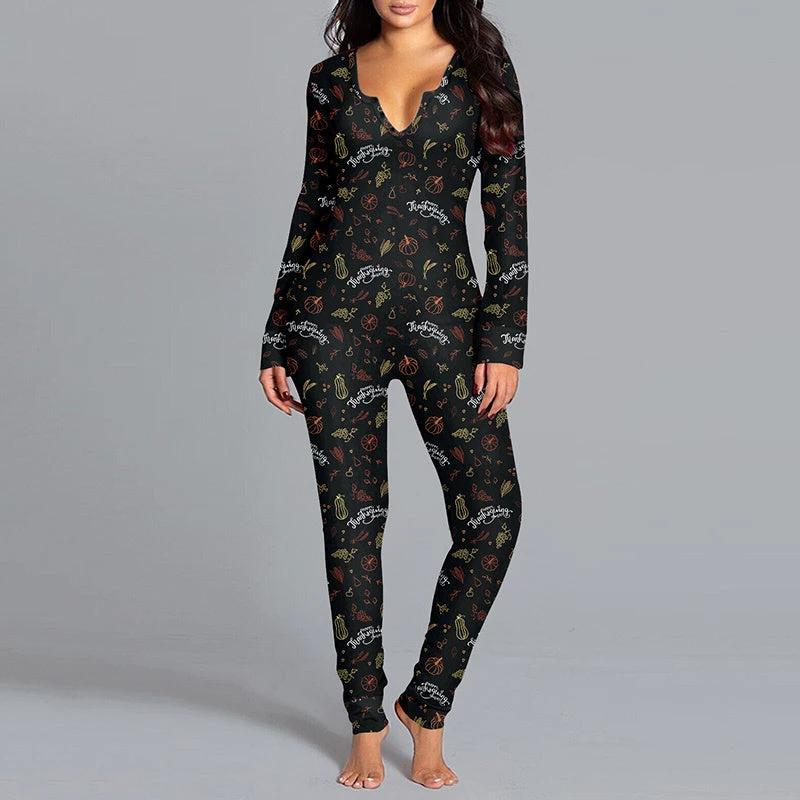Halloween Printed Jumpsuit - Long Sleeve Home Pajamas - MANDOTOS