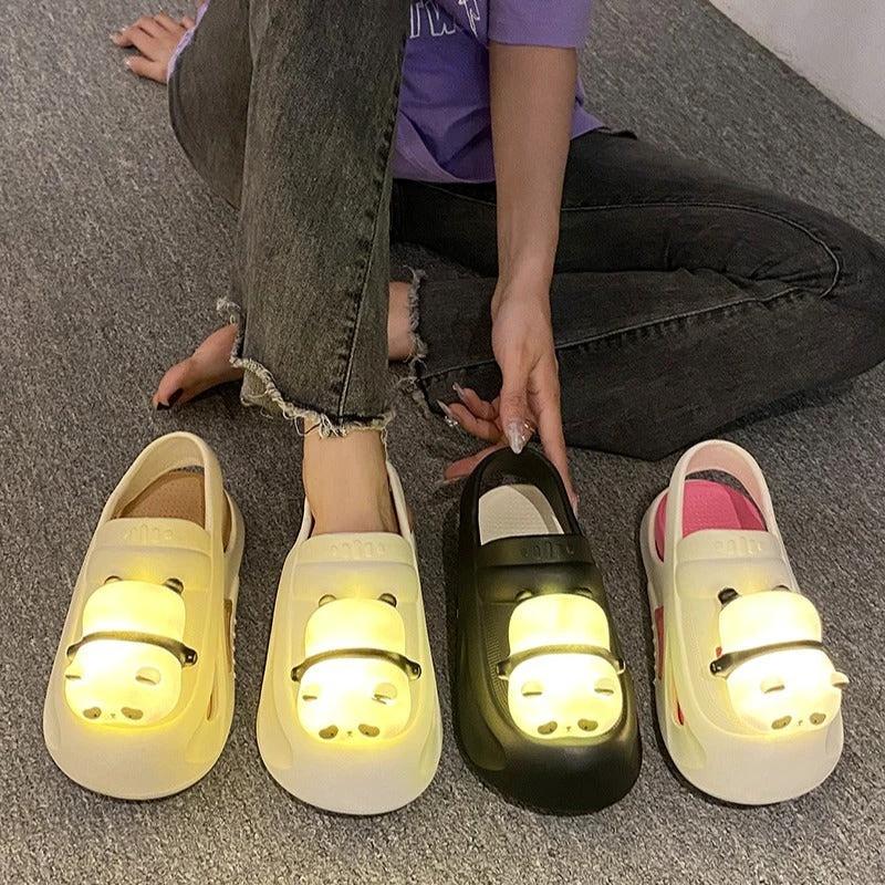 Mandotos Panda Lamp Light Up Slippers Sandals For Women EVA Comfort Non Slip Sole Summer - MANDOTOS