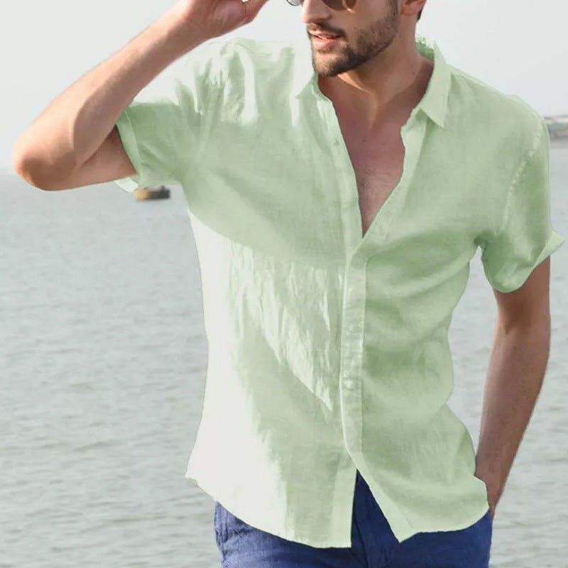 Men's summer short-sleeve shirt by Ancient Energy, light green casual button-front top