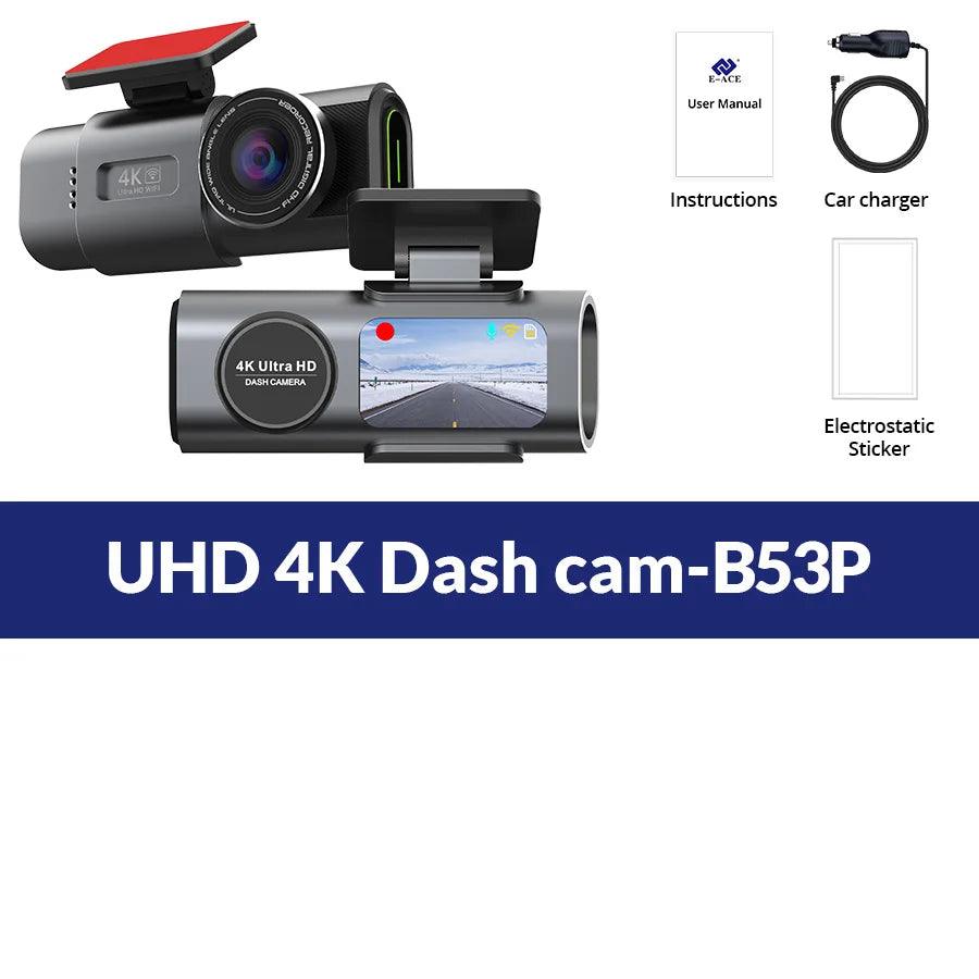 Dash Cam Dual Lens 4K UHD Recording Car Camera DVR Night Vision Video Recorder Built-In Wi-Fi Support GPS 24H Parking - MANDOTOS