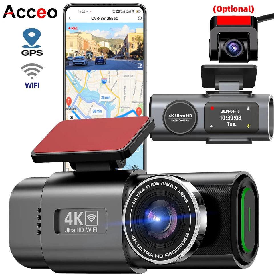 Dash Cam Dual Lens 4K UHD Recording Car Camera DVR Night Vision Video Recorder Built-In Wi-Fi Support GPS 24H Parking - MANDOTOS